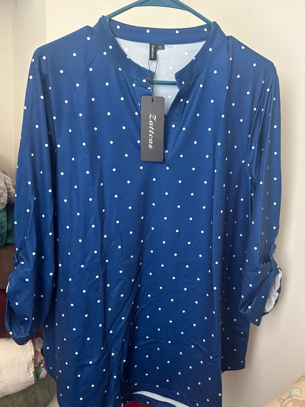 Zattcas Women's Navy Blue Polka Dot Tunic Top
